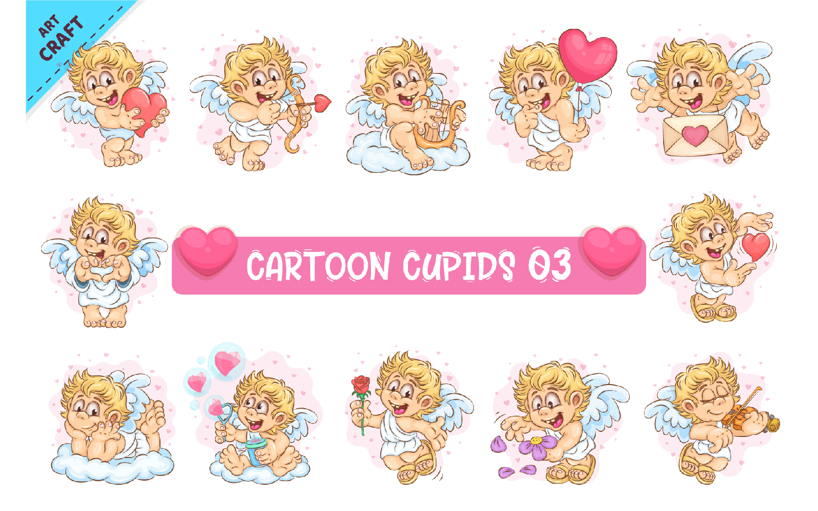 Bundle Cartoon Cupid 03. Clipart.