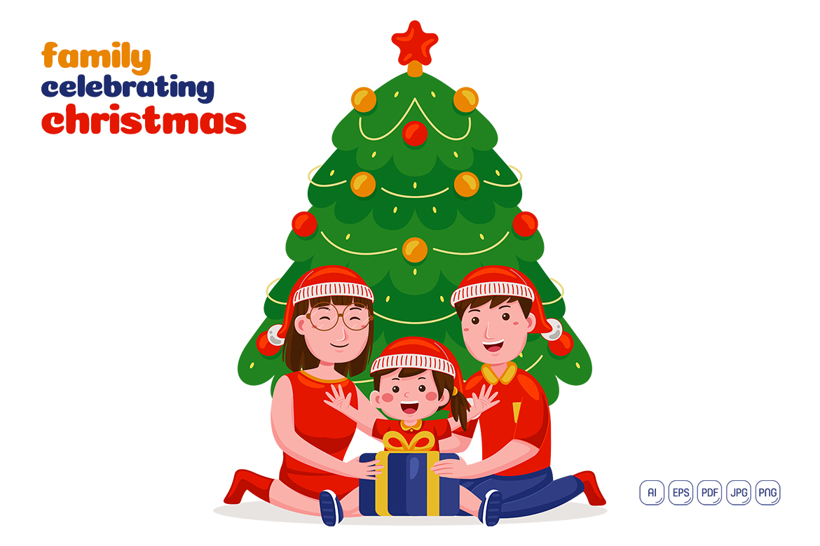 Family Celebrating Christmas Vector Illustration