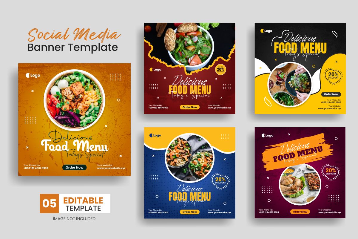 Set of social media post banner template design. Food menu restaurant flyer template.