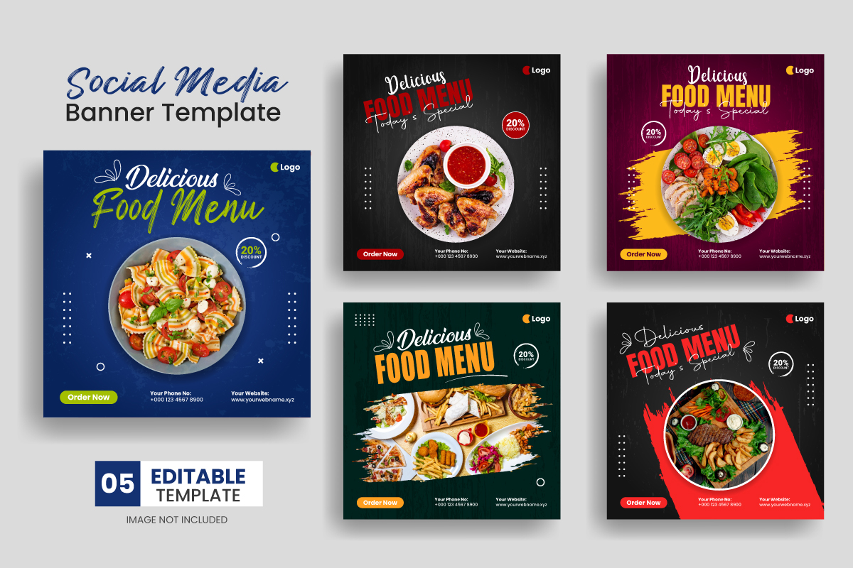 Food menu social media post banner template and Delicious food restaurant flyer template