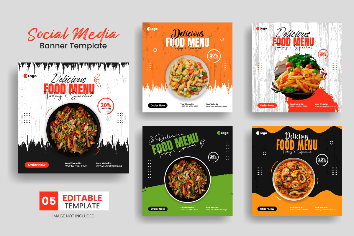 Set of social media post banner template design and Delicious food menu restaurant flyer layout