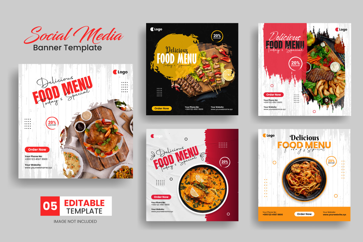 Delicious food menu restaurant flyer template. Set of food social media post banner design