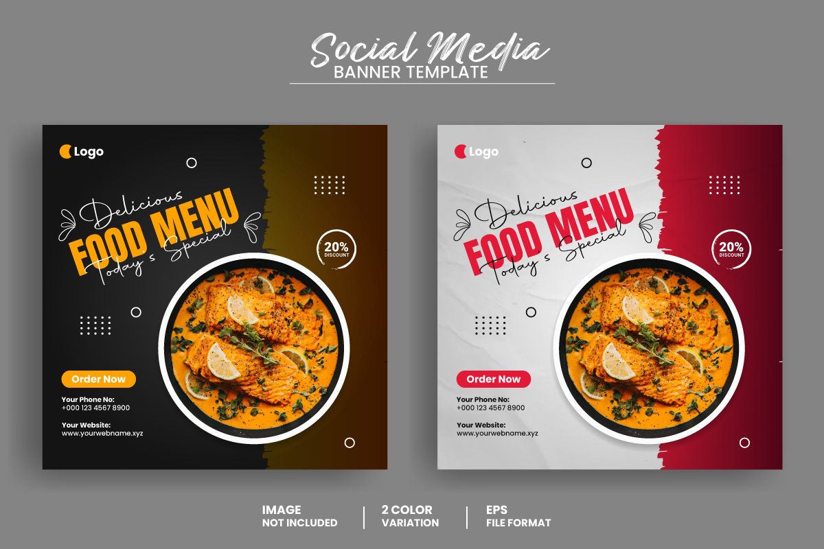 Healthy food menu and restaurant social media post banner template