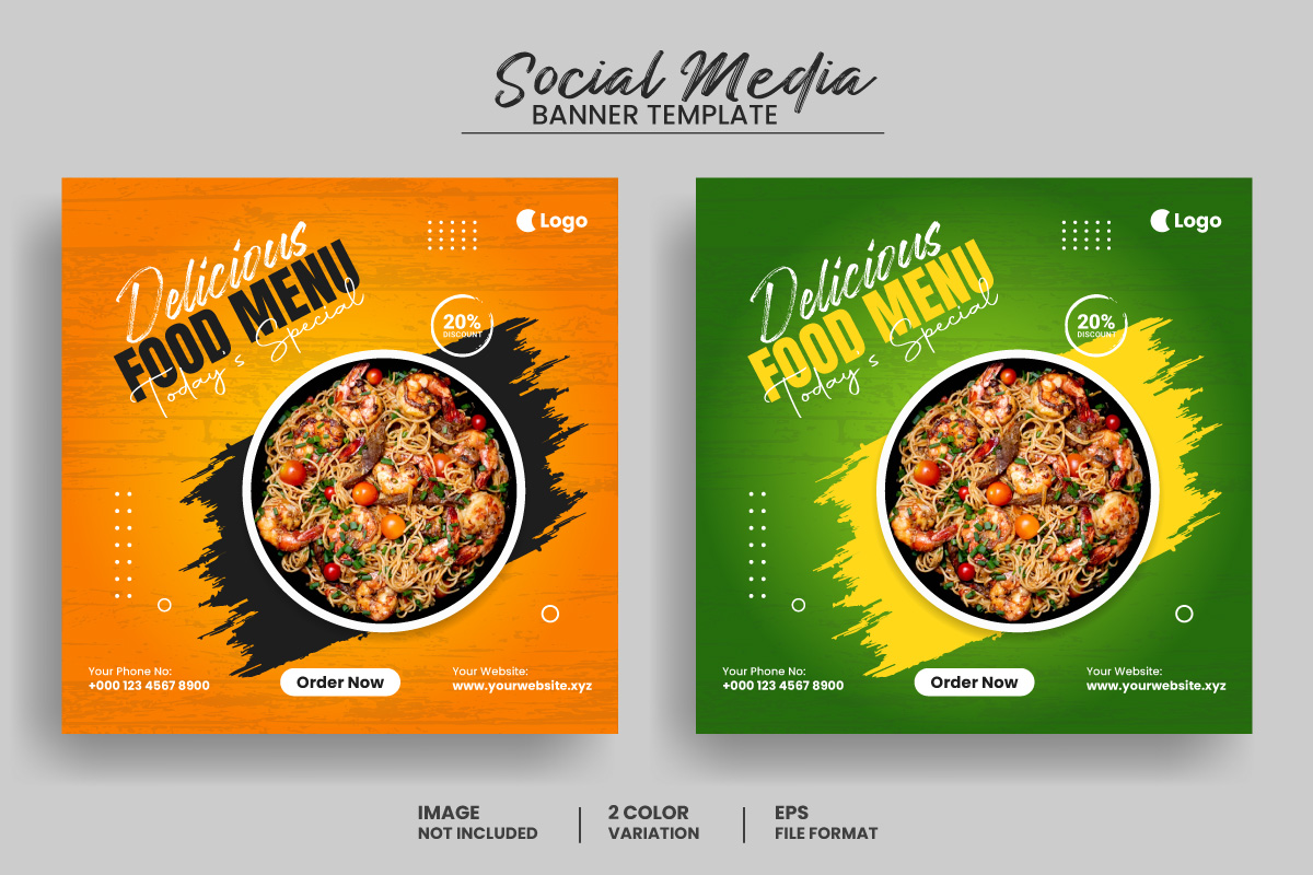 Restaurant food menu  social media post banner and Delicious food flyer template