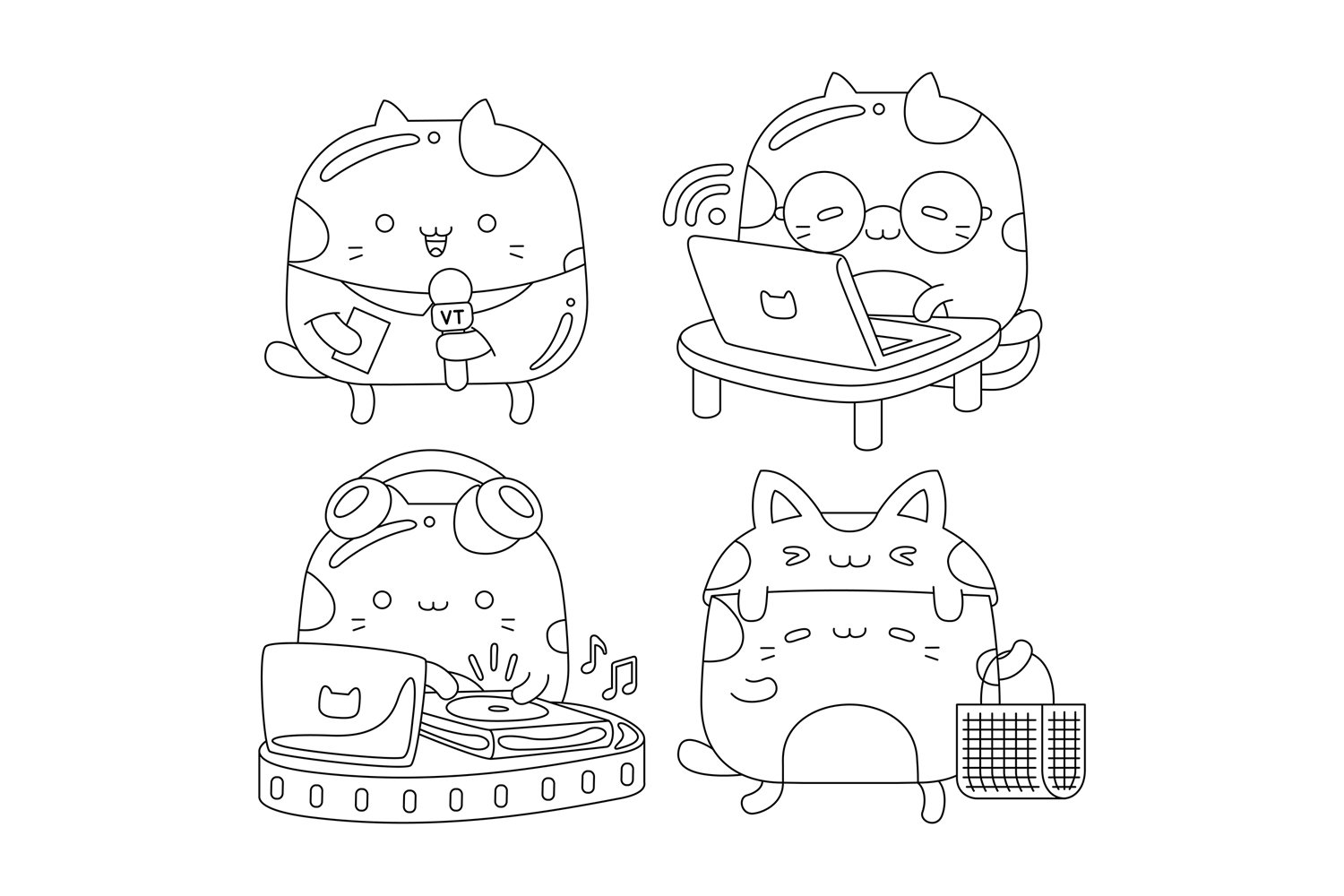 Cute Cat Character Outline Pack #03