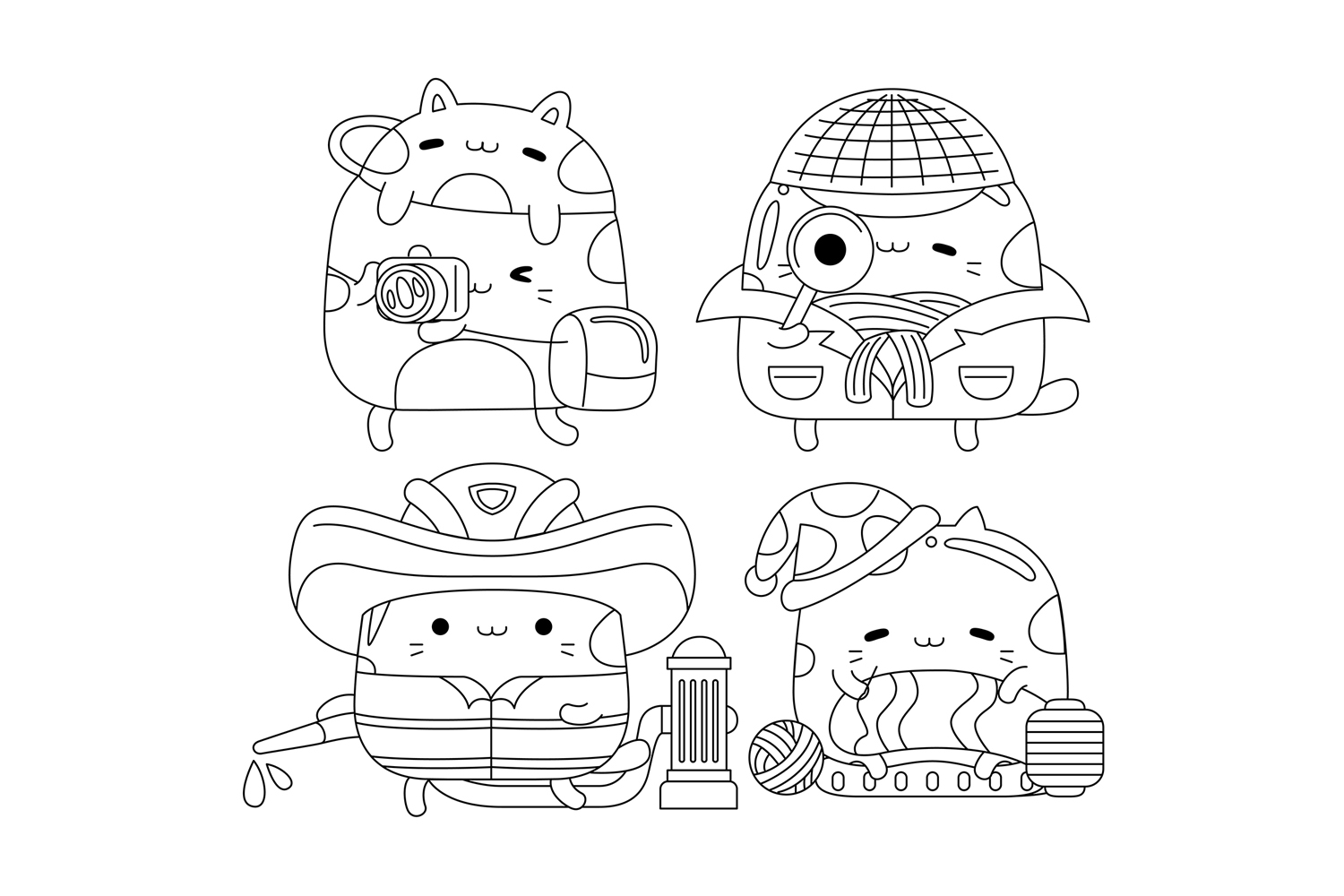 Cute Cat Character Outline Pack #08