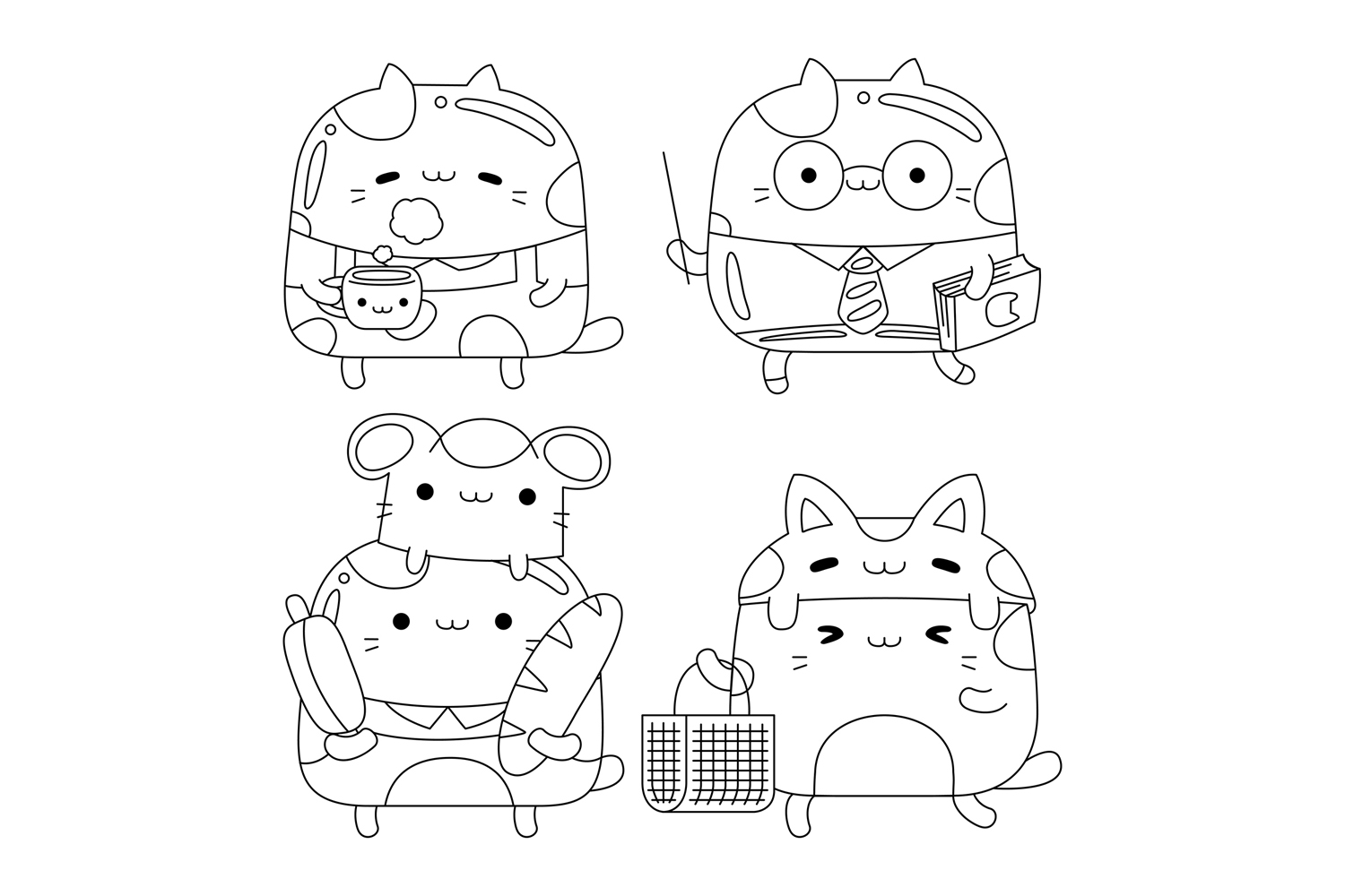 Cute Cat Character Outline Pack #11
