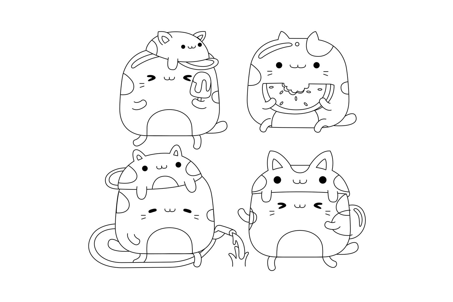 Cute Cat Character Outline Pack #12