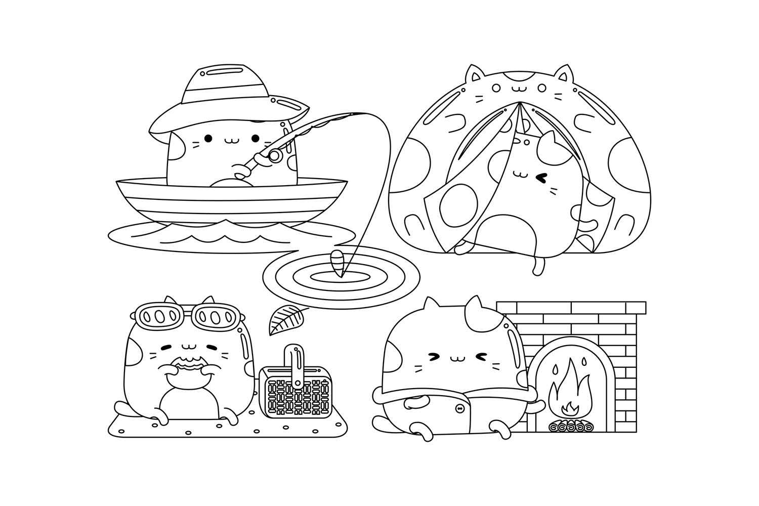 Cute Cat Character Outline Pack #16