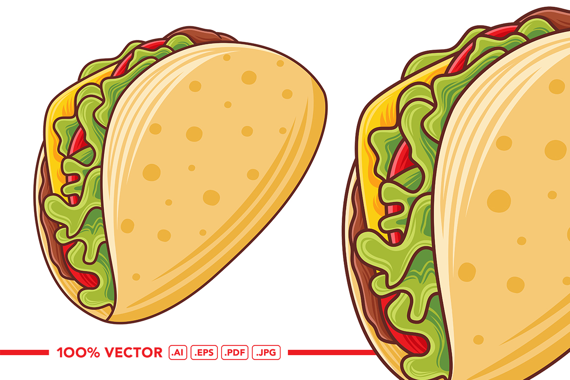 Taco Vector in Flat Design Style