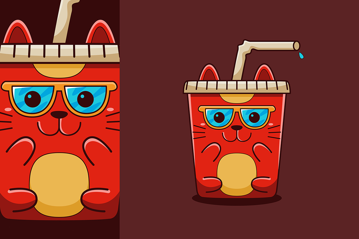 Cute Drink Cat Vector Cartoon Style