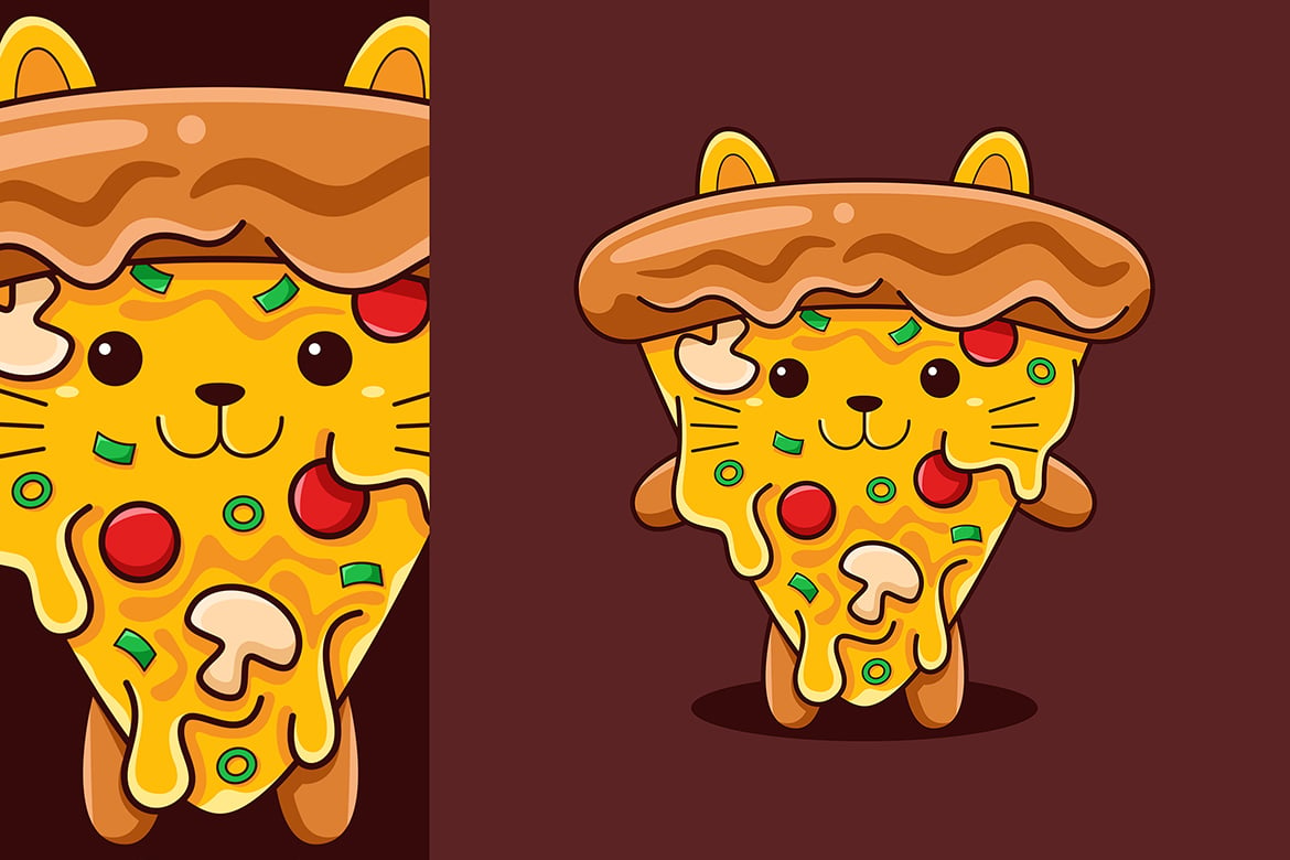 Cute Pizza Cat Vector Cartoon Style