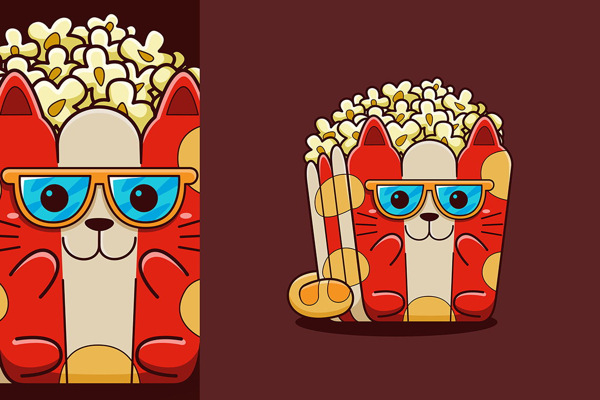 Cute Popcorn Cat Vector Cartoon Style