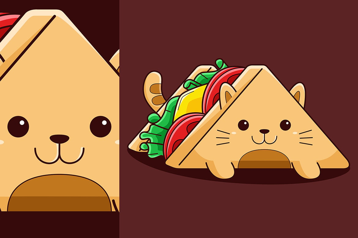 Cute Sandwich Cat Vector Cartoon Style