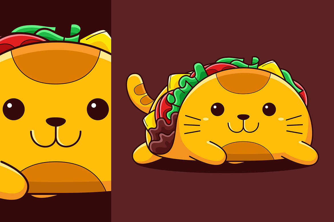 Cute Taco Cat Vector Cartoon Style