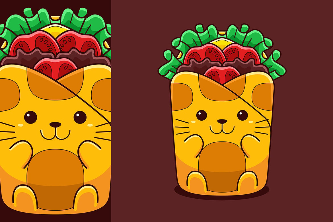Cute Wrap Cat Vector Cartoon Style