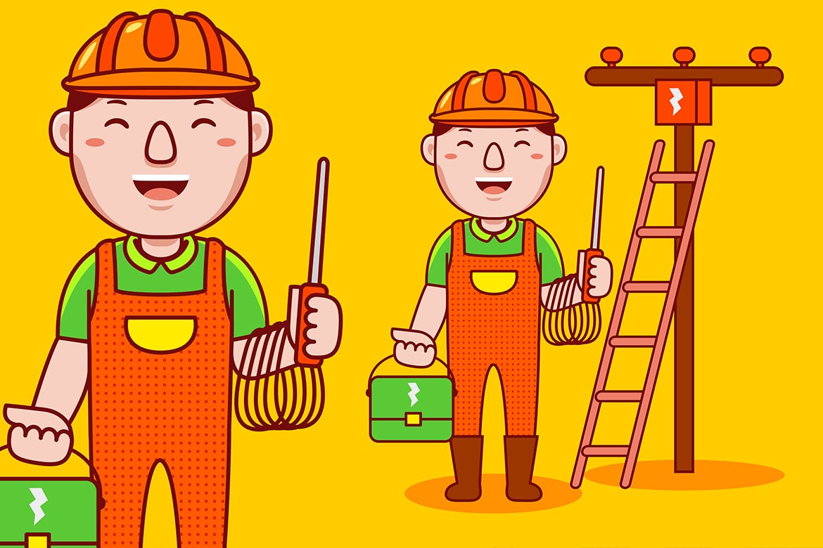 Electrician Profession Cartoon - Vector Illustration