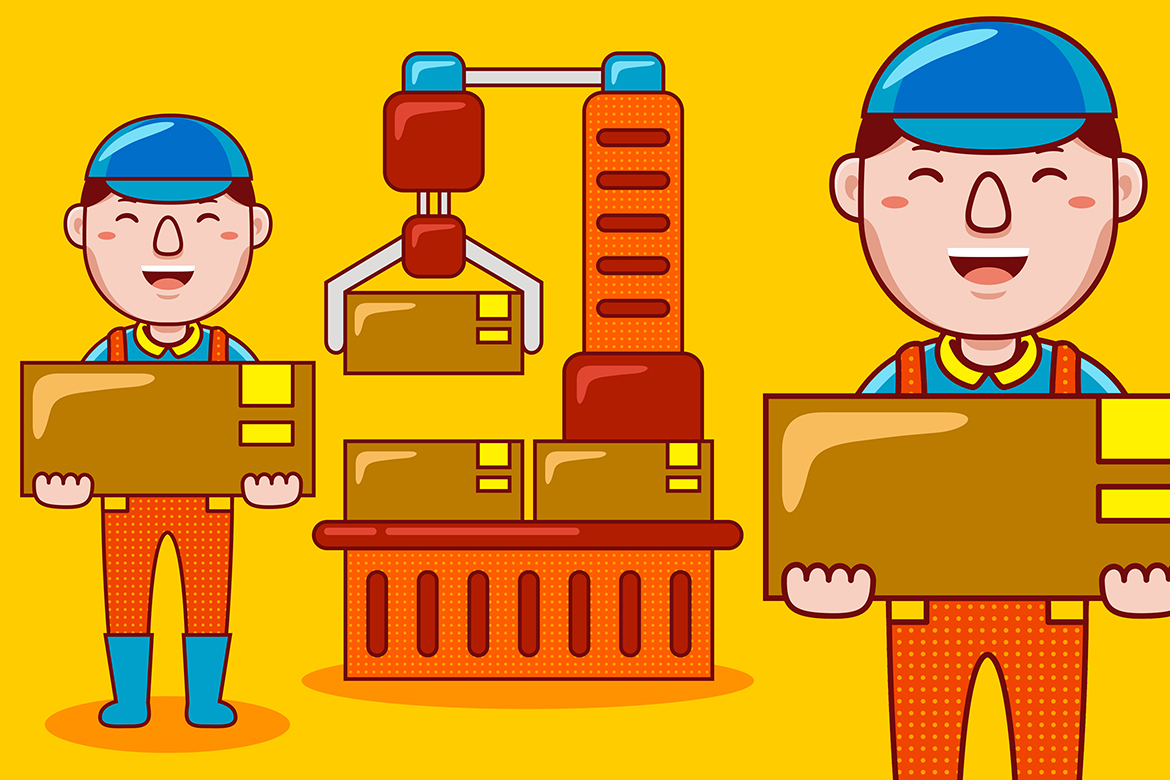 Factory Worker Profession Cartoon - Vector Illustration