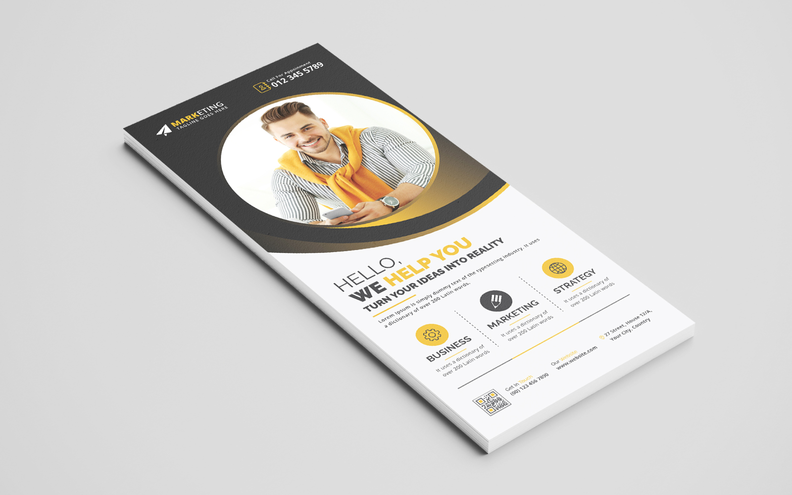 Corporate DL Flyer, Rack Card Design Template with Round Shapes