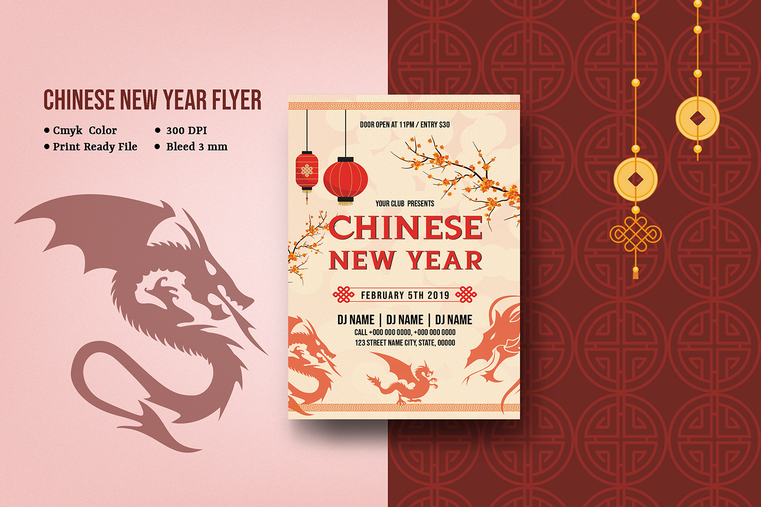 Chinese Lunar New Year Party Invitation Flyer. Word, Psd and Canva