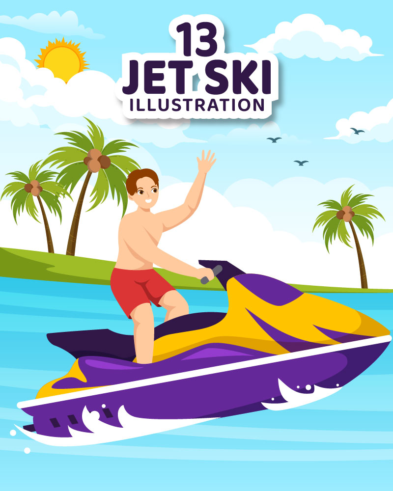 13 People Ride Jet Ski Illustration
