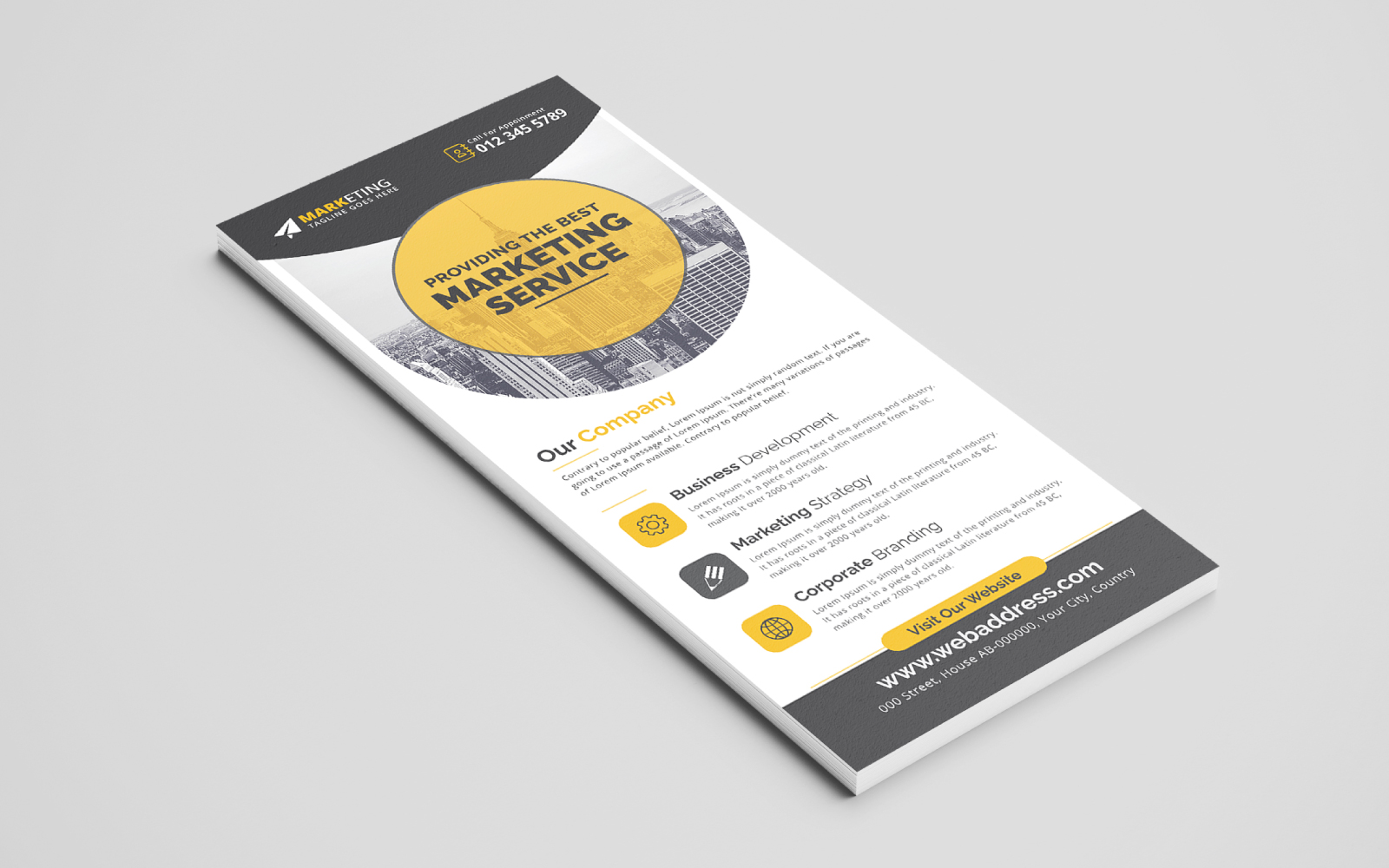 Corporate Rack Card Design, DL Flyer Template for Multipurpose Use