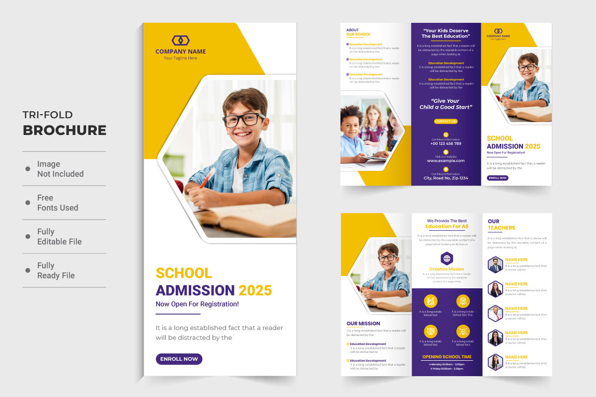School admission leaflet brochure vector