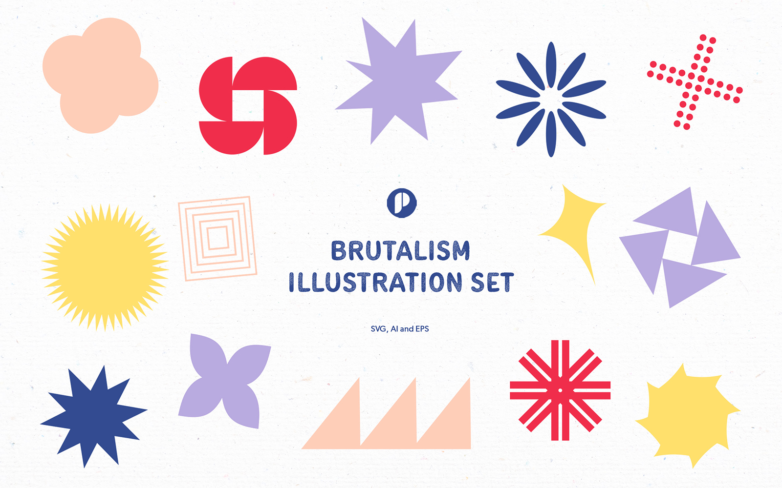 Colorful minimalist brutalism illustration set