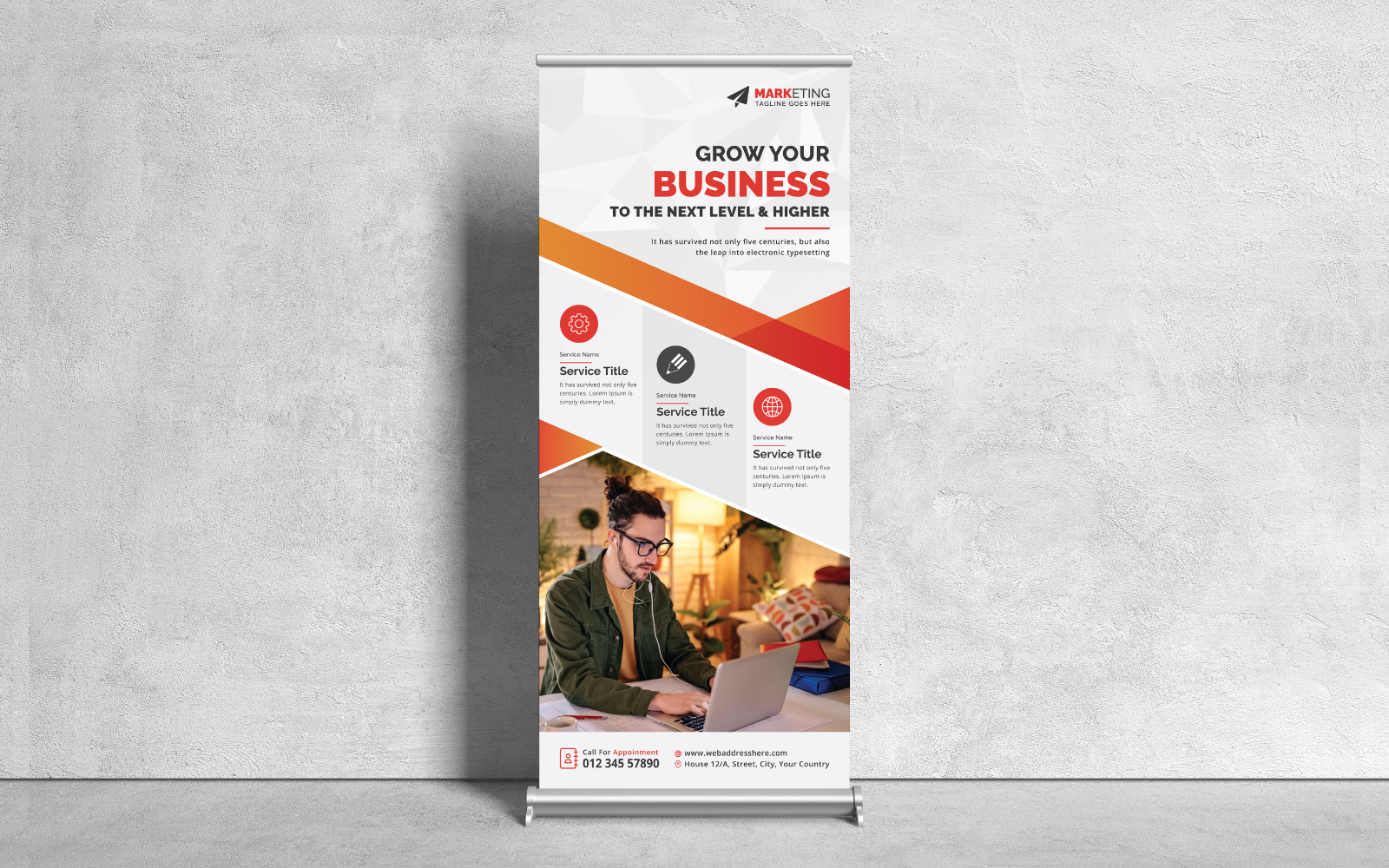 Roll Up Banner | Orange Rollup Banner, X Banner, Standee, Pull Up or Vertical Stand Banner Design