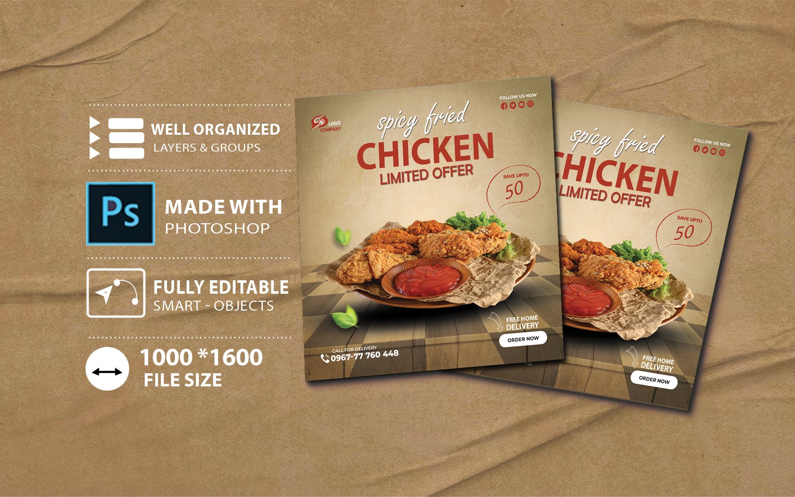 Fried chicken restaurant menu flyer