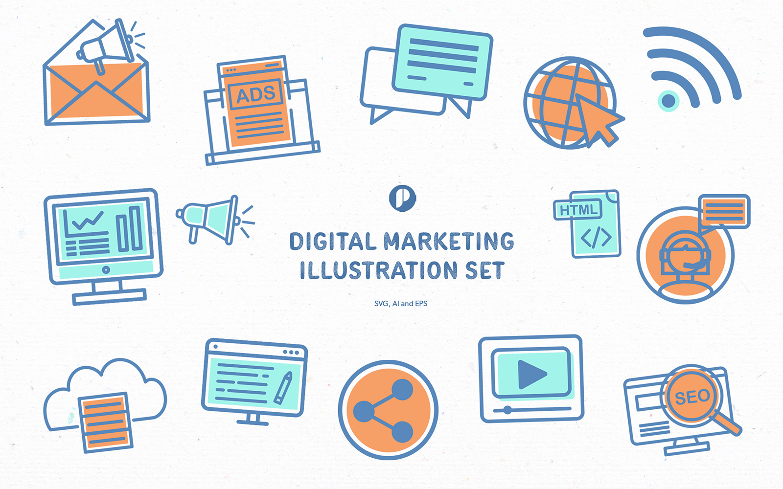 Simple flat digital marketing illustration set