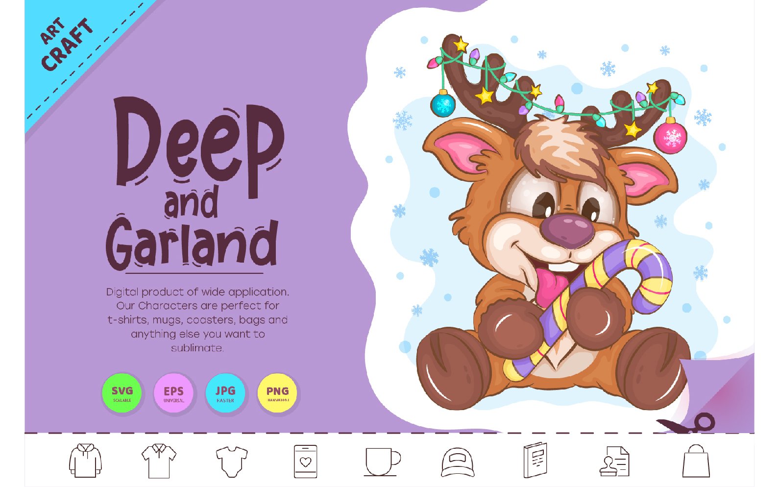 Cartoon Deer with Garland. Clipart.