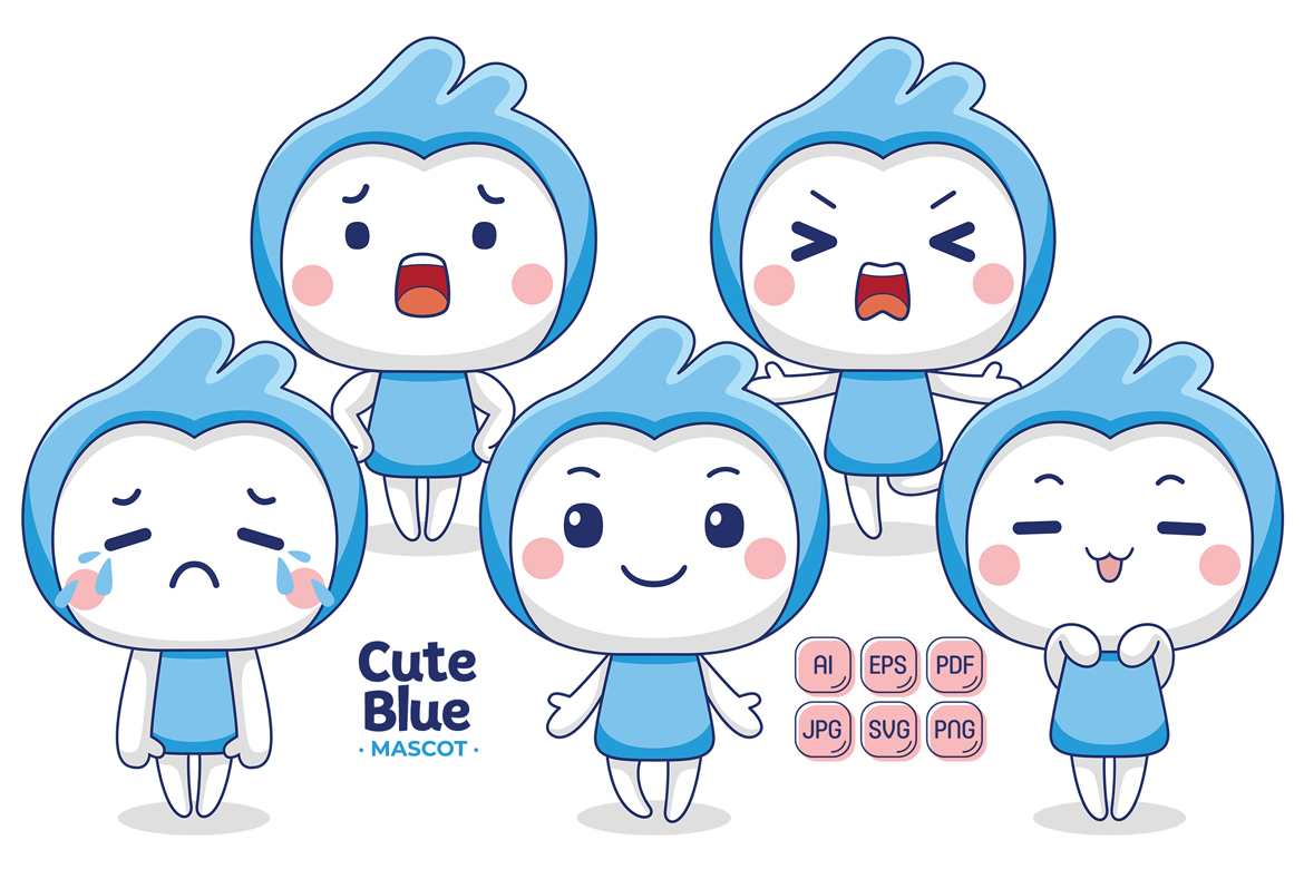 Cute Blue Mascot Character Vector Illustration