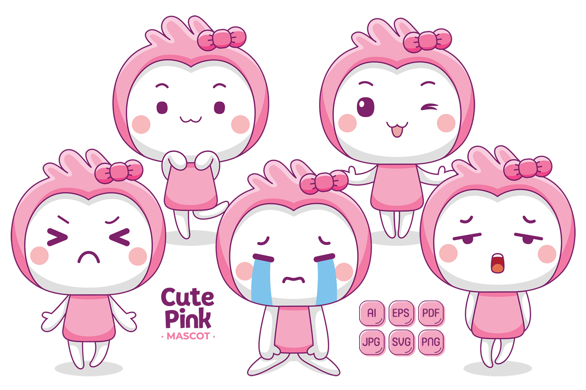 Cute Pink Mascot Character Vector Illustration