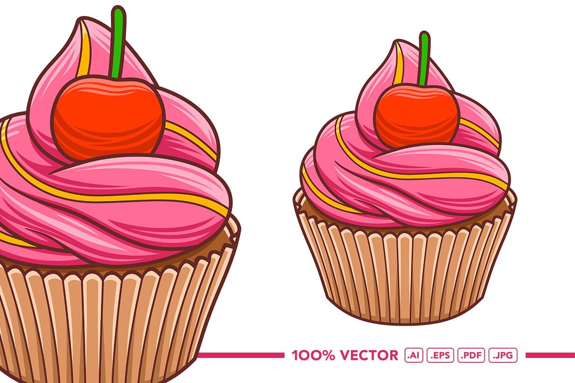 Cup Cakes Vector in Flat Design Style