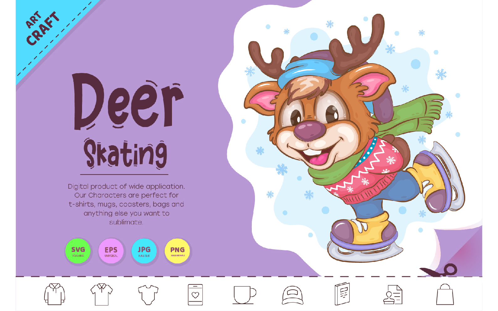 Cartoon Deer Skating. Clipart.