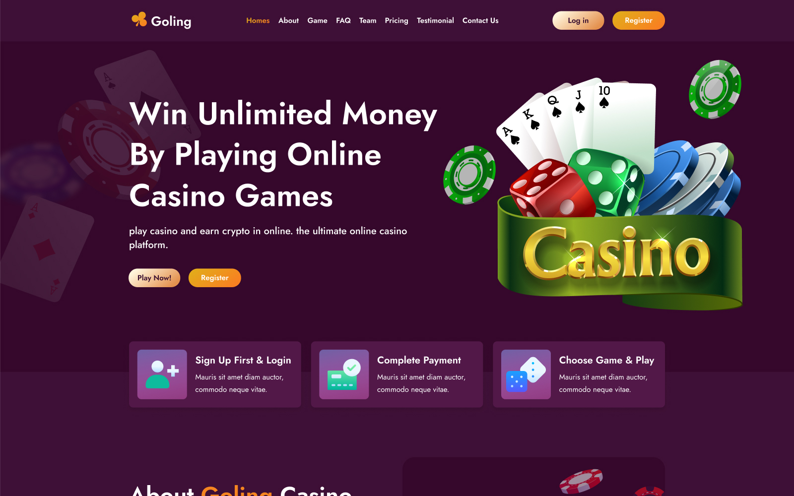 Goling - Casino & Gambling HTML Landing Page Template