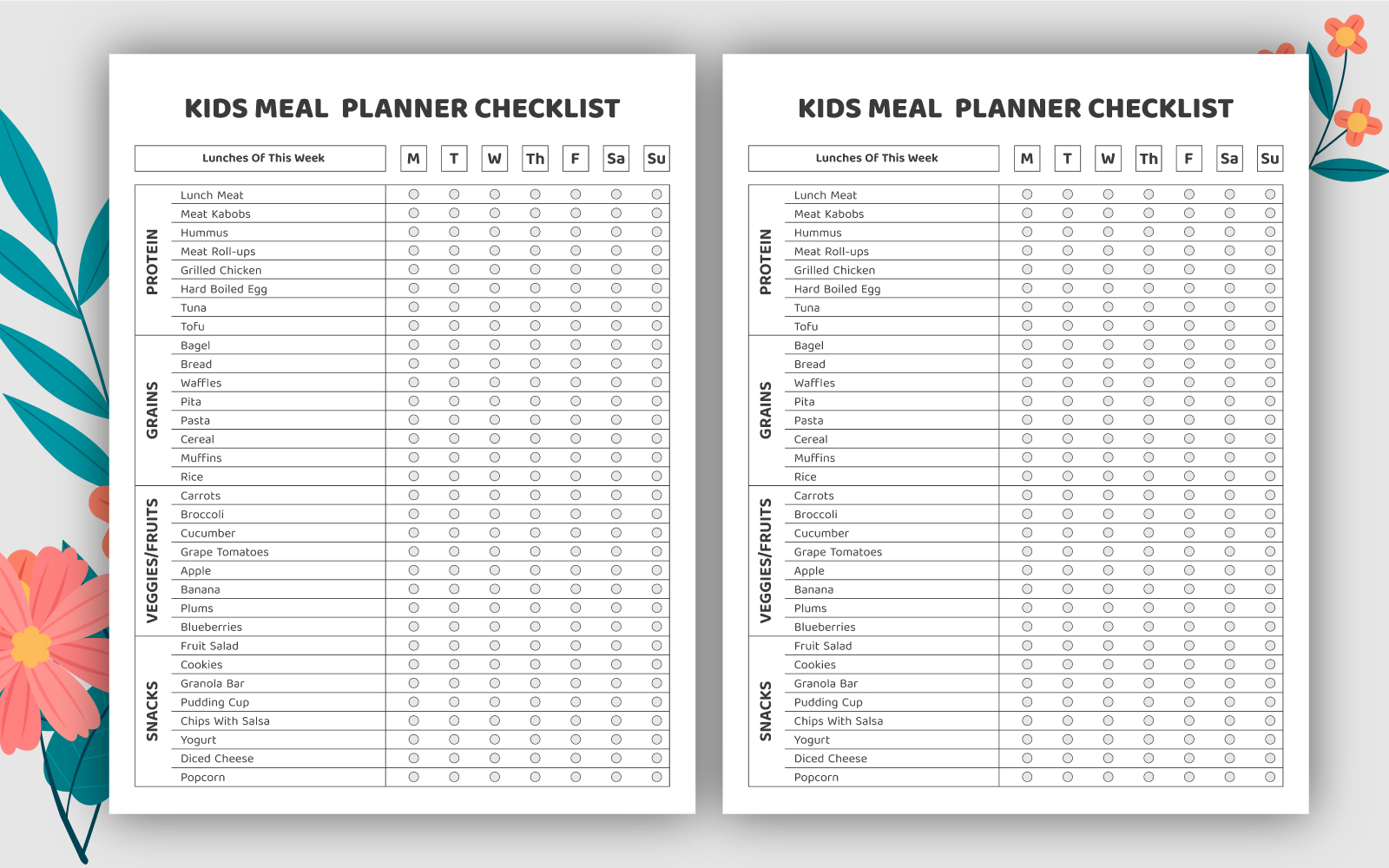 Kids Meal Planner Checklist Logbook
