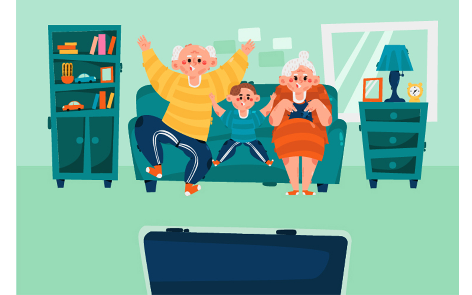 Grandparents with Grandchildren Background Illustration