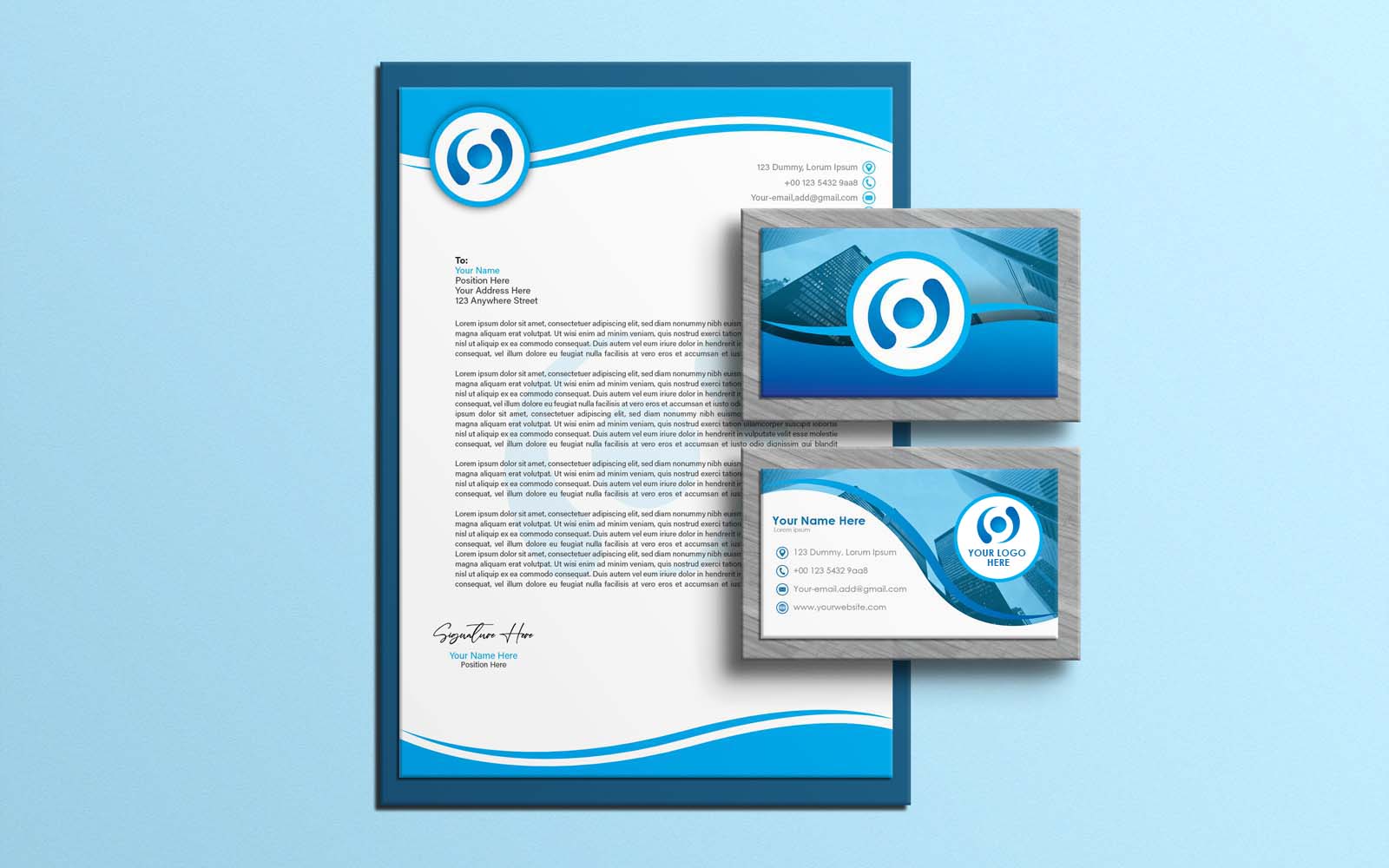 Creative And Professional Blue Letterhead And Business Card Design - Corporate Identity