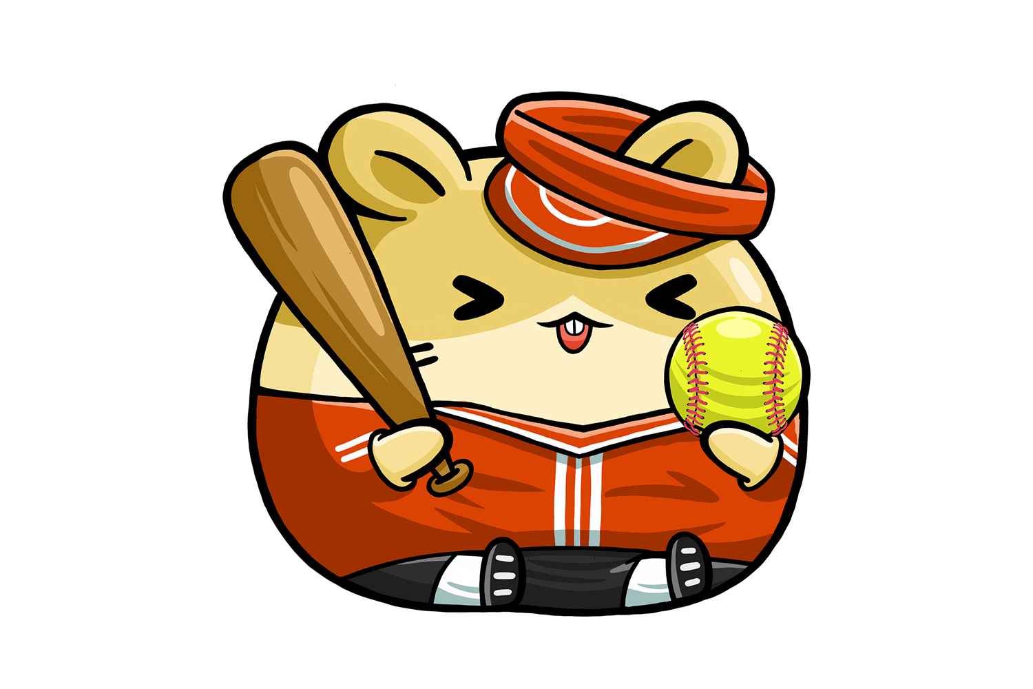 Cute Hamster Softball Player Cartoon