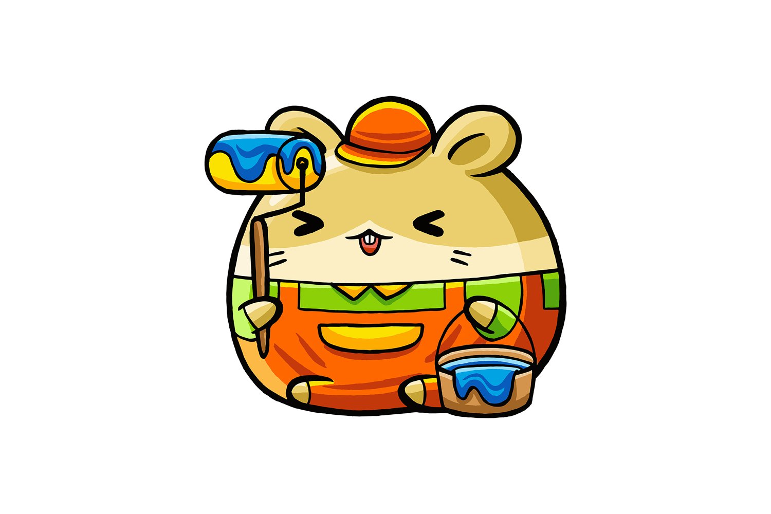 Cute Hamster Painter Cartoon