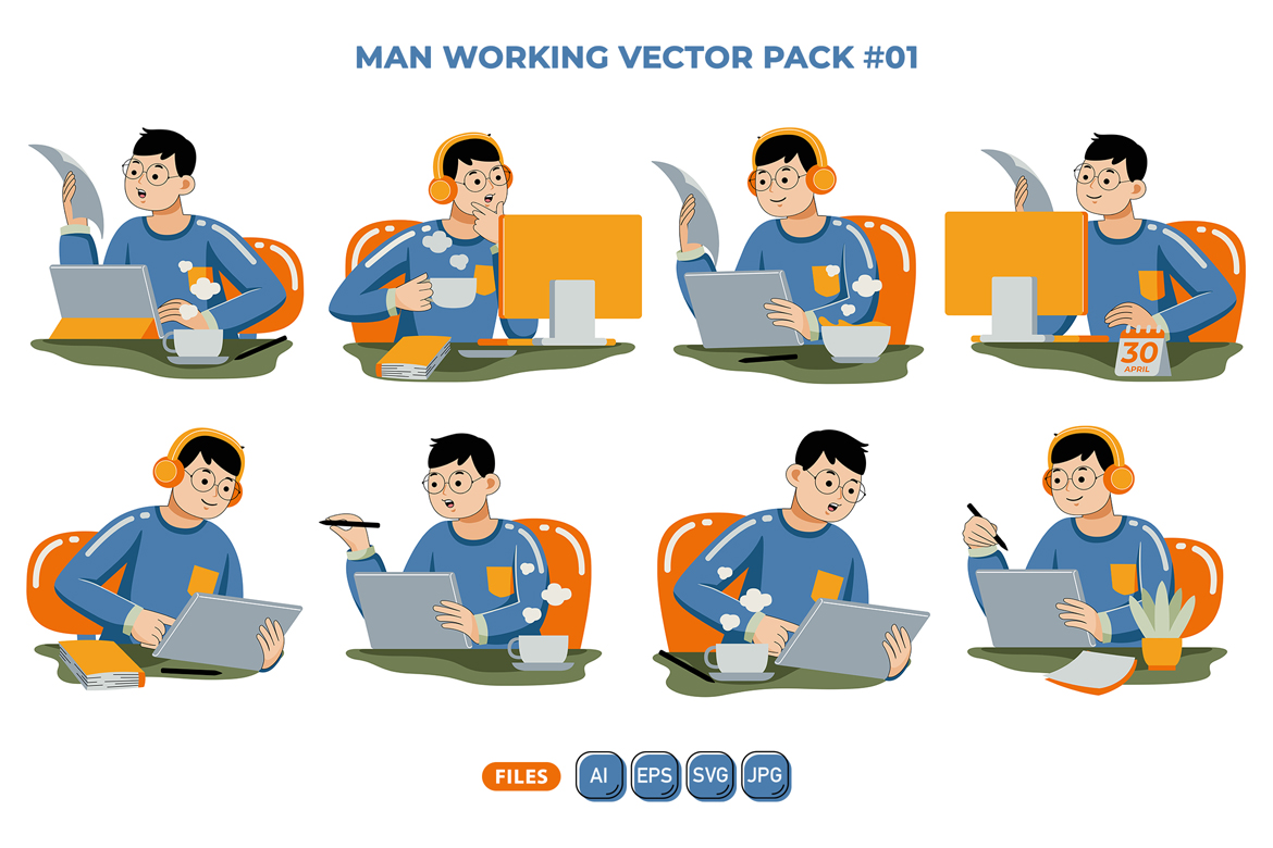 Man Working Vector Pack 01