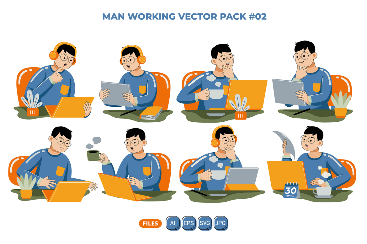 Man Working Vector Pack 02