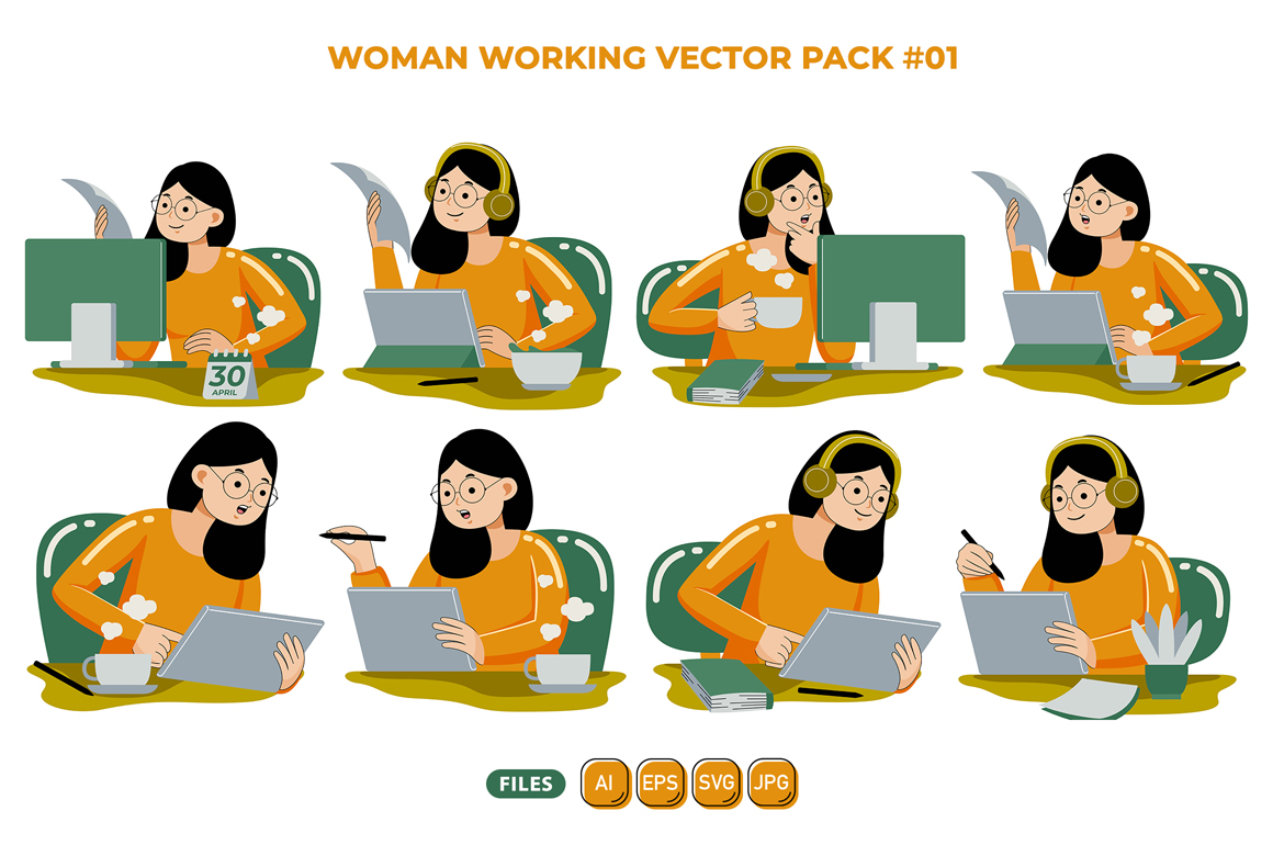 Woman Working Vector Pack 01