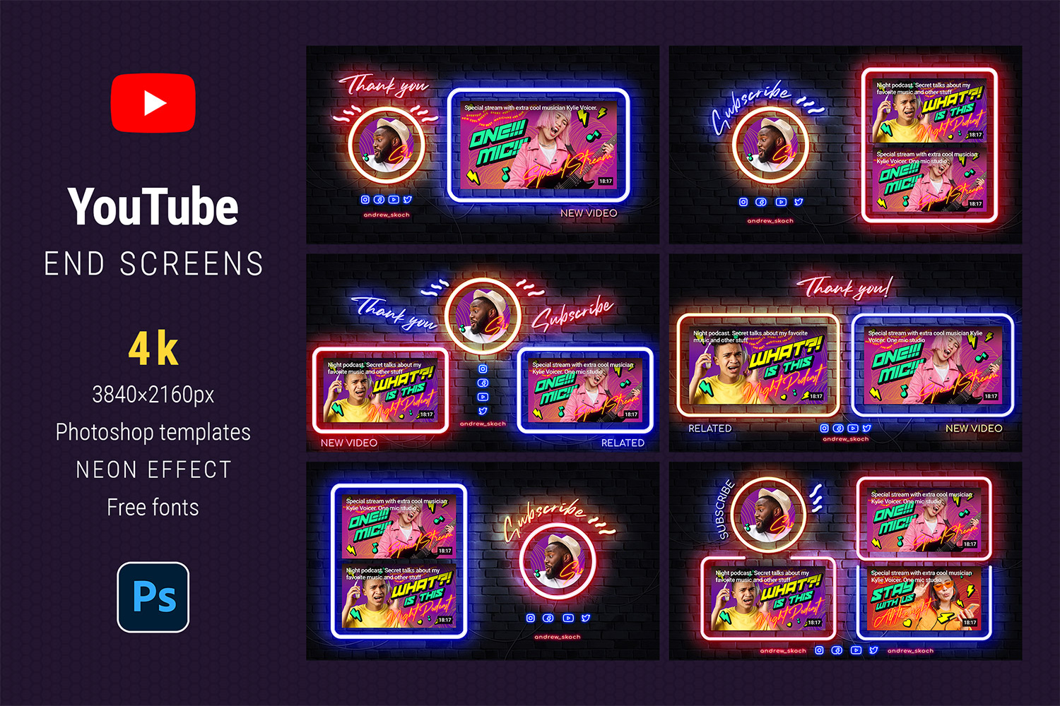 Neon YouTube End Screens Templates