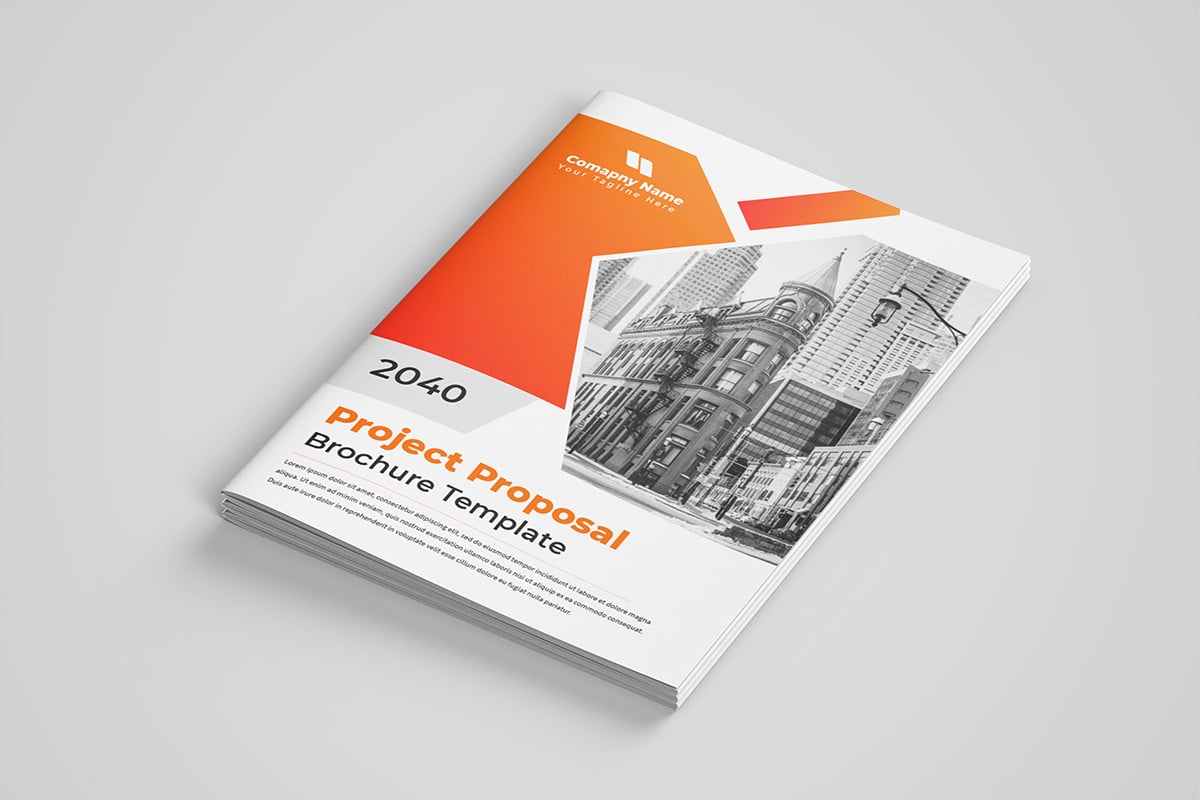 Corporate company profile template design. Abstract orange shape business brochure template