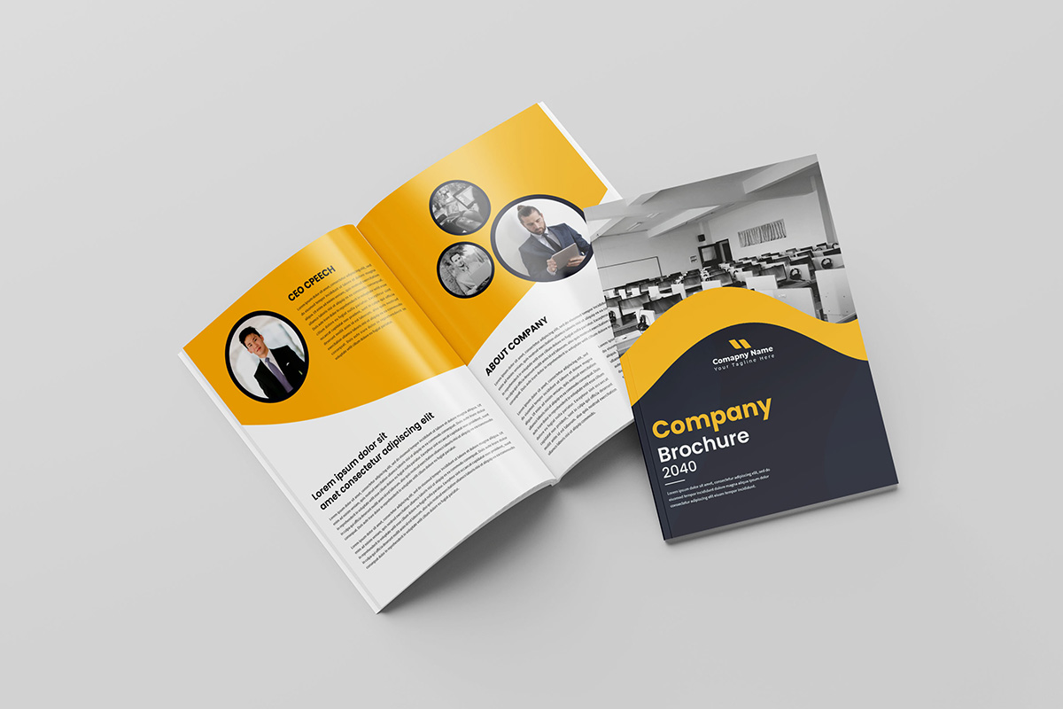 Minimal yellow shape business brochure template. Multipage corporate company profile template design