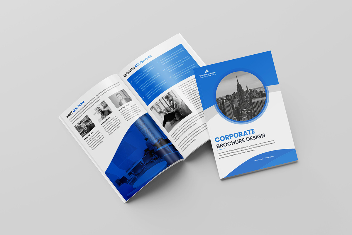 Minimal blue color shape business brochure template