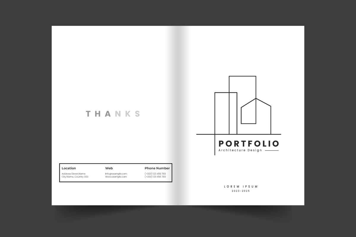 White Building and Architecture Portfolio Template or Brochure Cover Layout. Book cover template